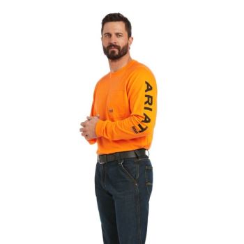 Ariat Rebar βαμβακερα Strong σταμπεσ T-Shirt μαυρα πορτοκαλι | pudFyYnM